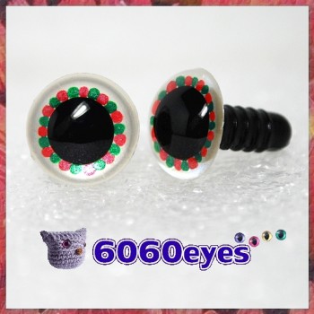 1 Pair White Red and Green Hand Painted Safety Eyes Plastic eyes
